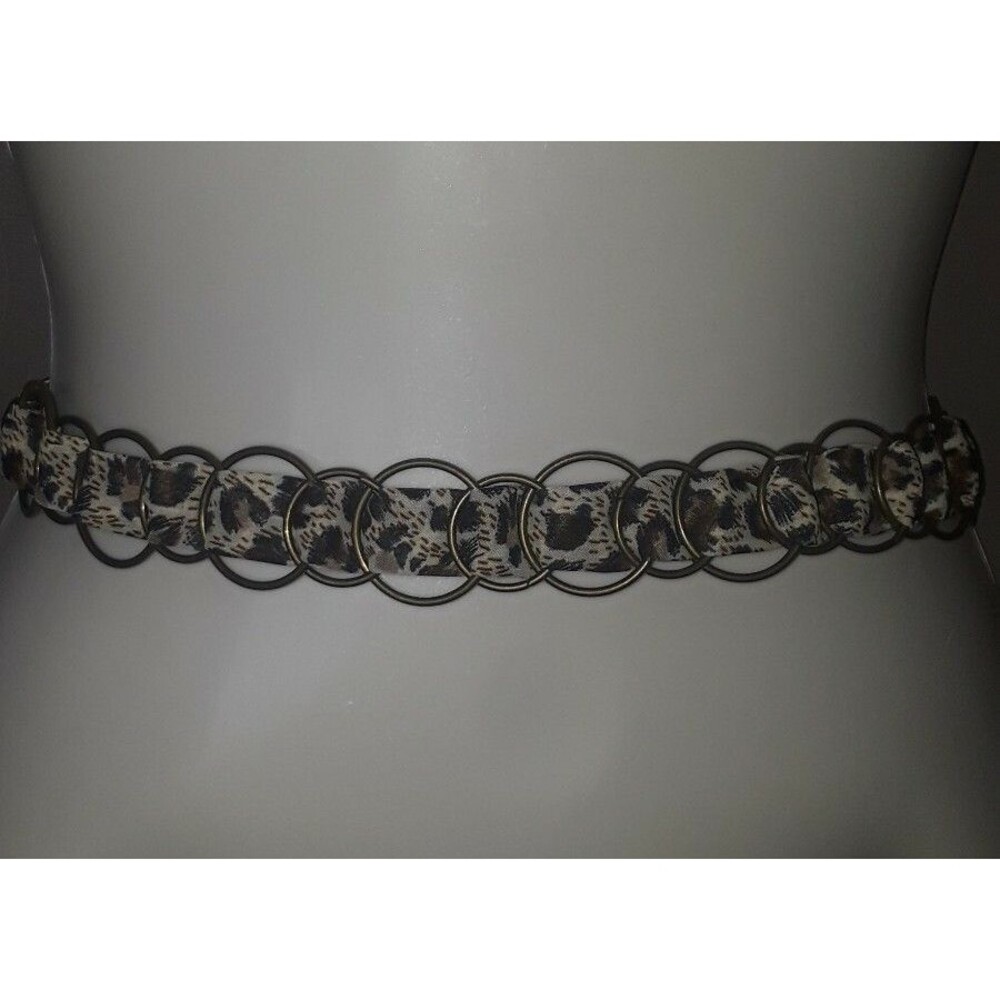 Women's Leopard Print Silk Ribbon & Metal Link Belt One Size